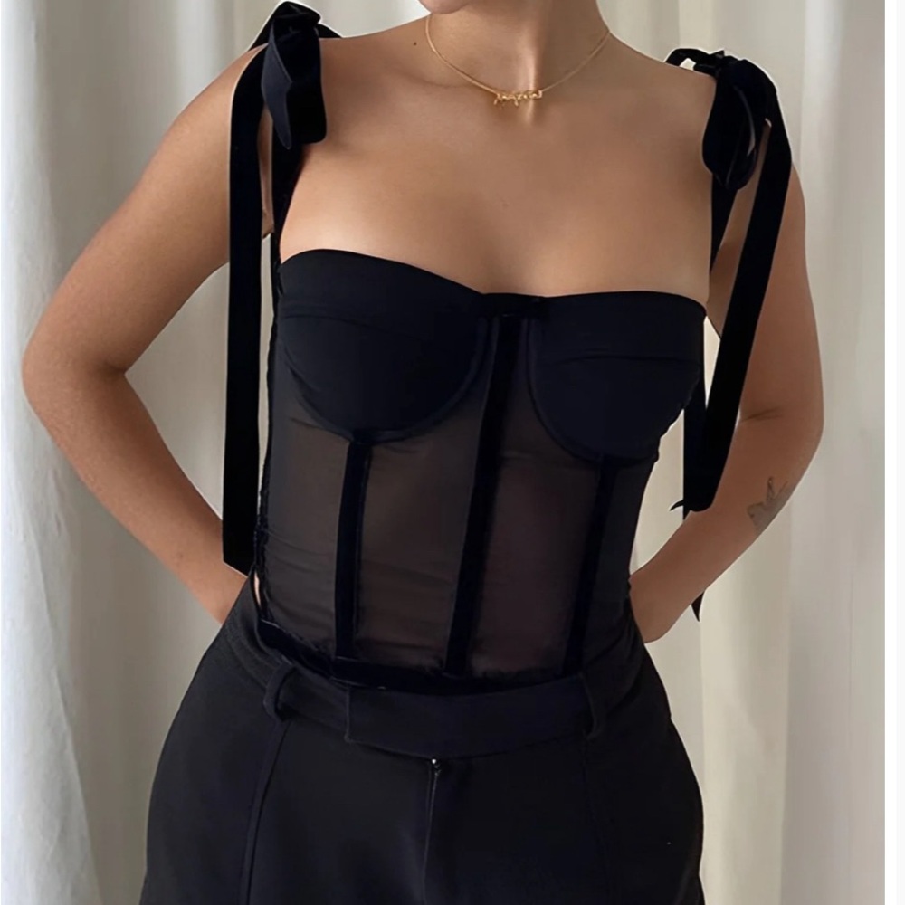 Tied Mesh Corset Crop Top size L